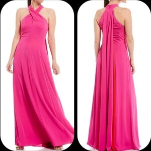 NEW Alex Marie Kensley Criss Cross Halter Gown Fuchsia Pink Goddess Castlecore